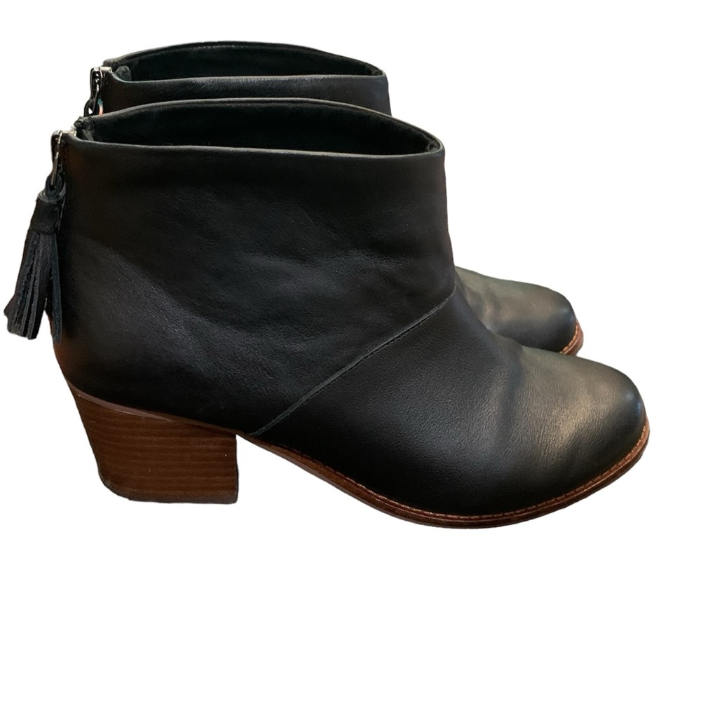 Toms Black Carpe Diem faux Leather Size 9 Women’s Ankle Boots Booties Fr…